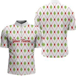 Personalized Men's Quarter Zip shirt custom Christmas argyle pattern team golf attire for mens NQS8932