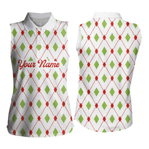 Personalized Women sleeveless polo Shirt custom Christmas argyle pattern team golf attire for women NQS8932