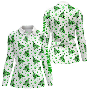 Personalized Women golf polo shirts custom Christmas green pine tree pattern team ladies golf attire NQS8933