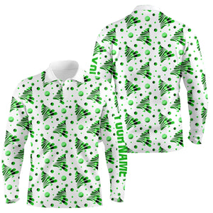 Personalized Mens golf polo shirts custom Christmas green pine tree pattern team golf attire for men NQS8933