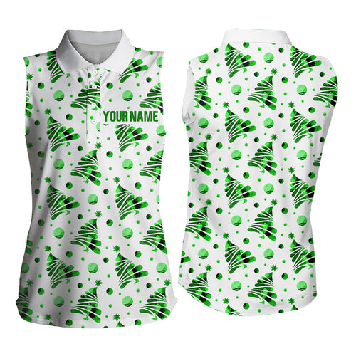 Personalized Women sleeveless polo Shirt custom Christmas green pine tree team ladies golf attire NQS8933