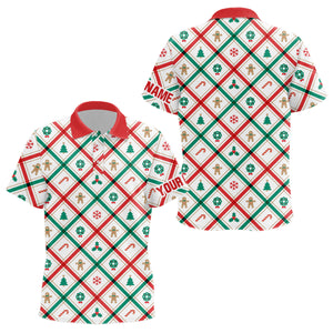 Red, white and green argyle Christmas pattern Kid golf polo Shirts custom team golf attire for Kid NQS8934