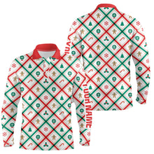 Load image into Gallery viewer, Red, white and green argyle Christmas pattern Mens golf polo shirts custom team golf attire for men NQS8934