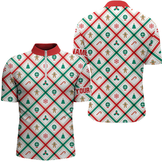Red, white & green argyle Christmas pattern Men's Quarter Zip shirt custom team golf attire for men NQS8934