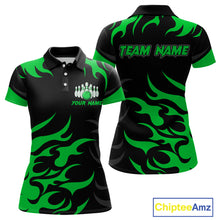 Load image into Gallery viewer, Black and Green Flame Bowling shirts for Women Custom team bowling jerseys, ladies bowling apparel NQS10268