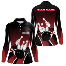 Load image into Gallery viewer, Red and black Women bowling polo shirts Custom Bowling ball pins Team Jersey, gift for team Bowlers NQS6148