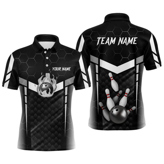 Personalized Bowling Polo, Quarter Zip Shirts For Men Custom Bowling Team Jerseys | Black NQS8479