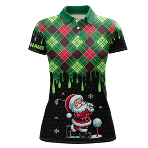 Green argyle Christmas pattern Santa Golfer Women golf polo shirts custom golf attire for ladies NQS8948