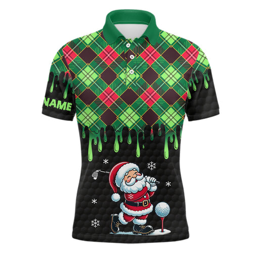 Green argyle Christmas pattern Santa Golfer Mens golf polo shirts custom golf attire for men NQS8948