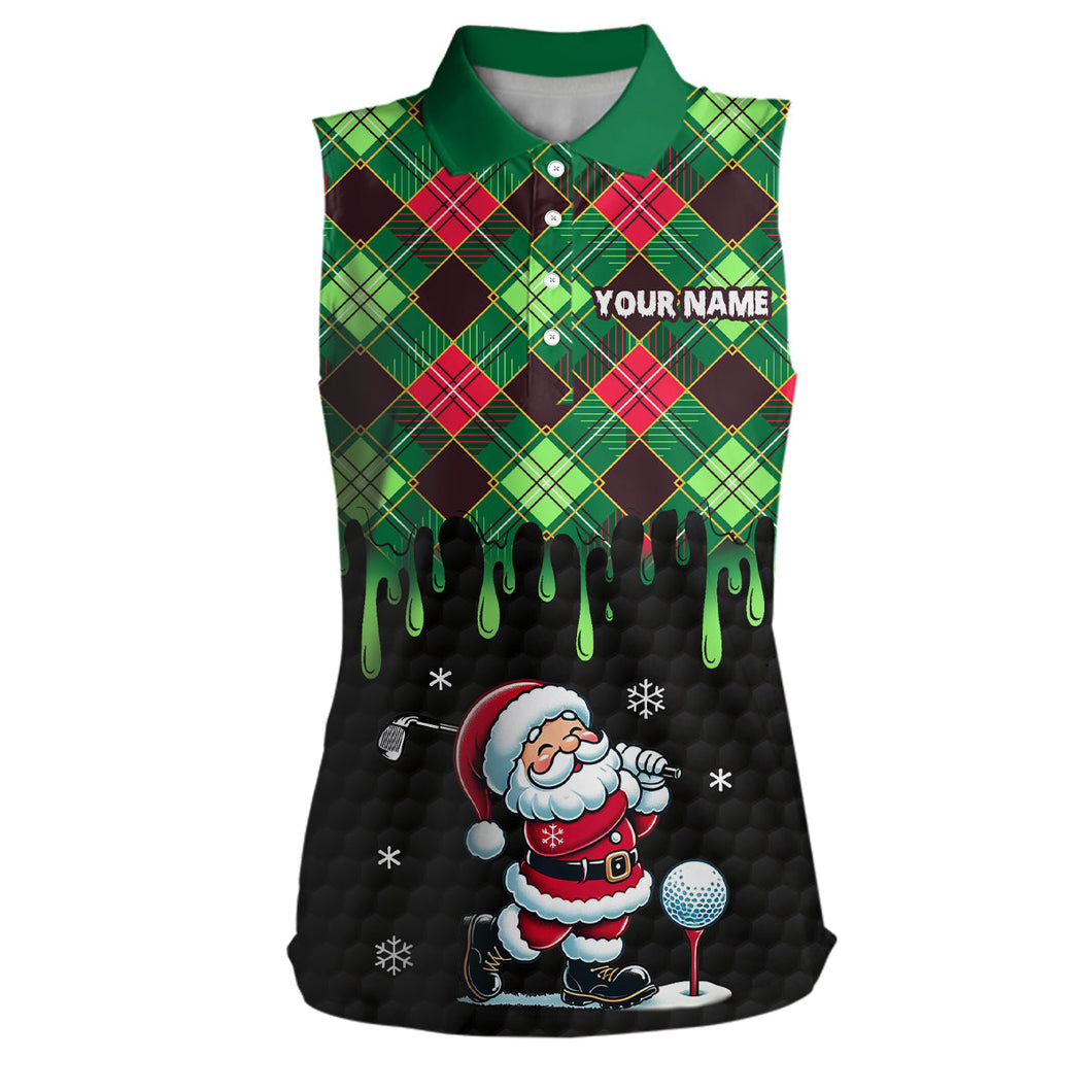 Green argyle Christmas pattern Santa Golfer Women sleeveless polo Shirt custom golf attire for ladies NQS8948