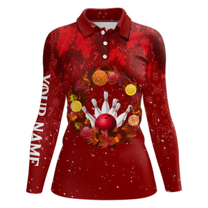 Red Christmas Wreath Women's Bowling Polo, Quarter-Zip Shirt Custom Christmas bowling tops for Team NQS8960