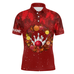 Red Christmas Wreath Mens Bowling Polo, Quarter-Zip Shirt Custom Christmas bowling tops for Team NQS8960