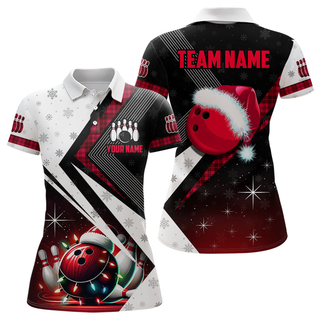 Red Christmas Bowling Polo, 1/4 zip shirts For Women Custom Team Bowling Jerseys Xmas Gift For Bowlers NQS8981