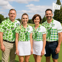 Load image into Gallery viewer, Green Shamrock argyle pattern St Patrick Skull Golf Polo Shirt For Women Custom women's golf outfits NQS 11507