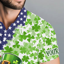 Load image into Gallery viewer, American flag St Patrick day shamrock golf pattern custom Mens golf polo shirts, golf outfits men NQS9580