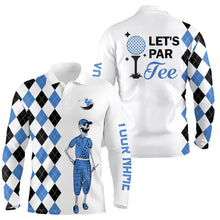 Load image into Gallery viewer, Black and blue argyle pattern Mens golf polo shirts custom Let's par tee skull golf gifts for mens NQS8081