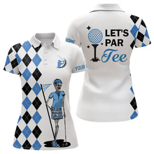 Load image into Gallery viewer, Black and blue argyle pattern Women golf polo shirts custom Let's par tee skull golf gifts for ladies NQS8081
