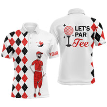Load image into Gallery viewer, Black and red argyle pattern Mens golf polo shirts custom Let's par tee skull golf gifts for mens NQS8080