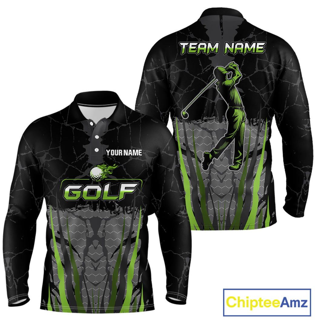 Black Camo Mens golf polo shirts custom golf attire for mens, golfing gifts | Green NQS9995