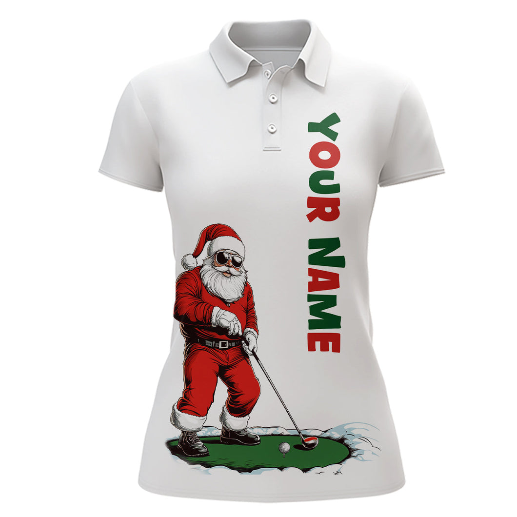 Funny Santa Golfer Christmas Golf Polo Shirt For Women custom name Christmas golf gifts, Xmas golf top NQS8997