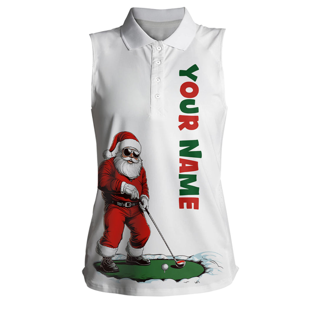 Funny Santa Golfer Christmas Golf sleeveless Polo custom name Christmas golf gifts, Xmas golf top NQS8997