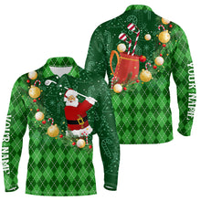 Load image into Gallery viewer, Christmas Santa Playing Golf Green argyle pattern Men Golf Polo Shirt Custom Xmas Mens golf outfits NQS9009