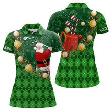 Load image into Gallery viewer, Christmas Santa Playing Golf Green argyle pattern Womens golf polo shirts Custom Xmas golf outfits NQS9009