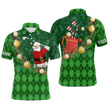 Load image into Gallery viewer, Christmas Santa Playing Golf Green argyle pattern Men Golf Polo Shirt Custom Xmas Mens golf outfits NQS9009