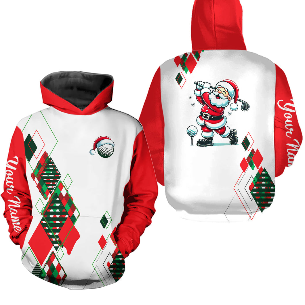 Christmas argyle pattern Santa Playing Golf Hoodies Custom Xmas golf hoodie outfit, golfing gifts NQS9010