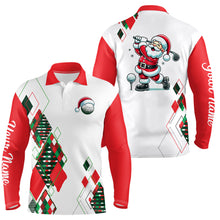 Load image into Gallery viewer, Christmas argyle pattern Santa Playing Golf Men Golf Polo Shirt Custom Xmas Mens golf outfits NQS9010