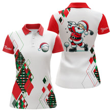 Load image into Gallery viewer, Christmas argyle pattern Santa Playing Golf Womens golf polo Shirt Custom Xmas ladies golf outfit NQS9010