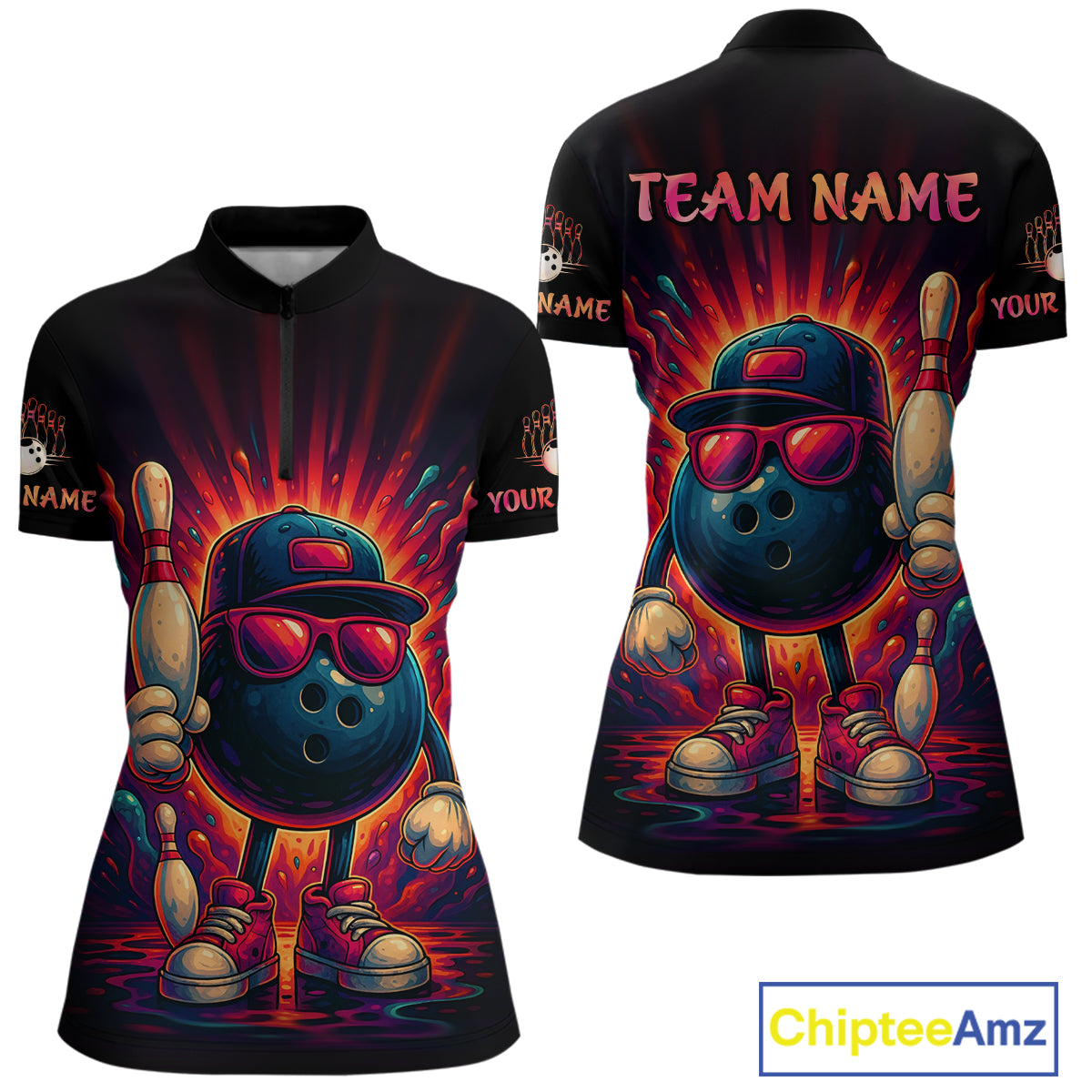 Personalized Funny Bowling Polo, Quarter Zip Shirts For Women Custom Team Bowling League Jerseys NQS11111