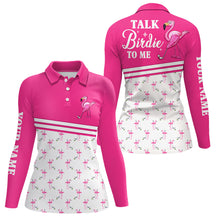 Load image into Gallery viewer, Funny Womens golf polo shirt custom pink and white flamingo golf shirts talk birdie to me NQS7527