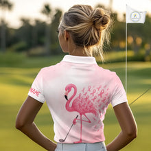 Load image into Gallery viewer, Watercolor Pink Flamingo ribbons Women golf polo shirt Custom Breast Cancer Awareness ladies golf top NQS10512