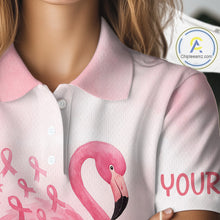 Load image into Gallery viewer, Watercolor Pink Flamingo ribbons Women golf polo shirt Custom Breast Cancer Awareness ladies golf top NQS10512