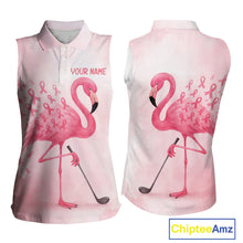 Load image into Gallery viewer, Watercolor Pink Flamingo ribbons Sleeveless polo shirt Custom Breast Cancer Awareness ladies golf top NQS10512