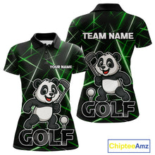 Load image into Gallery viewer, Black and Green Funny Panda Playing Golf Polo Shirt For Women Custom ladies golf clothes golf gift NQS10740