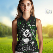 Load image into Gallery viewer, Black and Green Funny Panda Playing Golf Sleeveless Polo Shirt Custom ladies golf clothes golf gift NQS10740