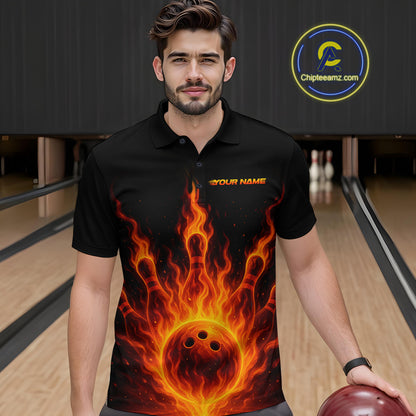 Custom Flame Bowling Polo, Quarter Zip Shirts for Men Custom Team Bowling Uniform NQS10521