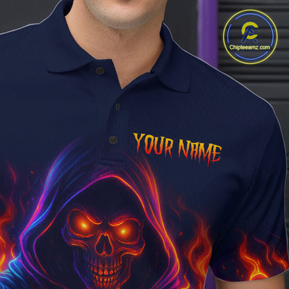 Custom Orange Flame Skull Bowling Shirts for Men Custom Team Bowling Shirts, gift for bowlers NQS10522
