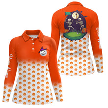 Load image into Gallery viewer, Funny Womens golf polo shirts custom orange Halloween pumpkin pattern skull golf apparel NQS8554