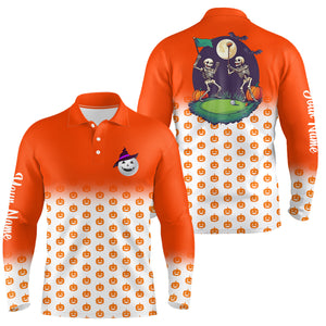 Funny Mens golf polo shirts custom orange Halloween pumpkin pattern skull golf apparel NQS8554