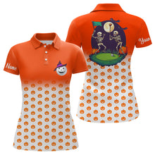 Load image into Gallery viewer, Funny Womens golf polo shirts custom orange Halloween pumpkin pattern skull golf apparel NQS8554