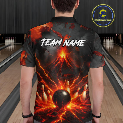 Red Lightning volcano Mens Bowling Polo, Quarter Zip shirts Custom bowling outfits gifts for men NQS10956