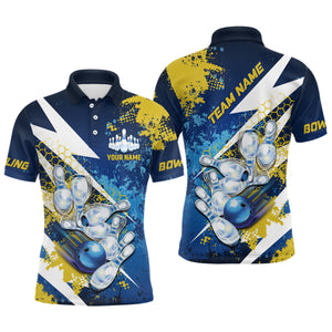 Yellow and blue grunge lightning Bowling Polo, Quarter Zip shirt For Men Custom Team Bowling Jersey NQS7700