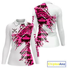 Load image into Gallery viewer, Personalized Women golf polo shirts custom white and pink camo ladies golf apparel, golfing gifts NQS10335