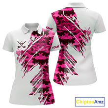 Load image into Gallery viewer, Personalized Women golf polo shirts custom white and pink camo ladies golf apparel, golfing gifts NQS10335