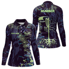 Load image into Gallery viewer, Womens disc golf polo shirt custom name, number disc golf jersey, womens disc golf apparel NQS6253