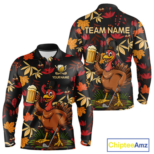 Funny Turkey Golf Beer Thanksgiving golf shirt Custom Funny golf shirts for men, mens golf clothes NQS10964