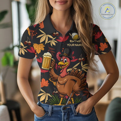 Funny Turkey Golf Beer Thanksgiving golf shirt Custom Funny golf shirt for Women, womens golf clothes NQS10964